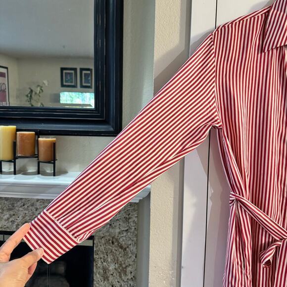 Reformation Jeans Tencel Modal Striped Red White Belted Shirt Mini Dress Medium - Picture 5 of 8